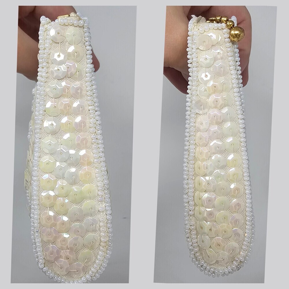 Beautiful Vtg La Regale White Ivory Beaded Sequin Clutch Evening Party Wedding - Picture 5 of 8